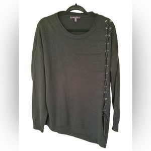 Olivia Sky Asymmetrical Black Sweater With Lace Up Detail